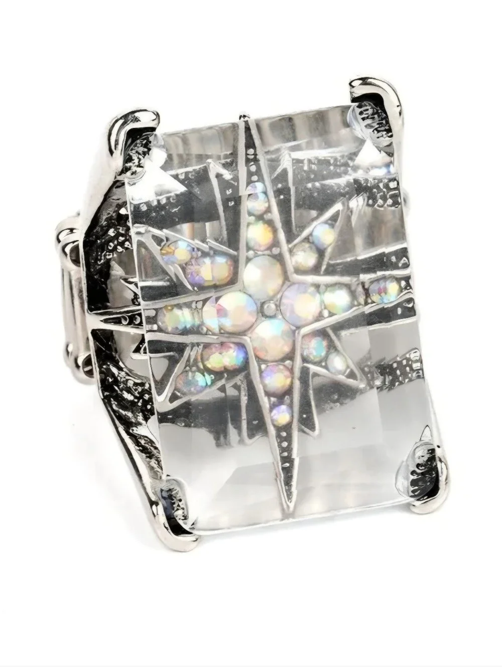 Large Cocktail Ring Clear Crystal North Star Rhinestone Fashion Jewelry